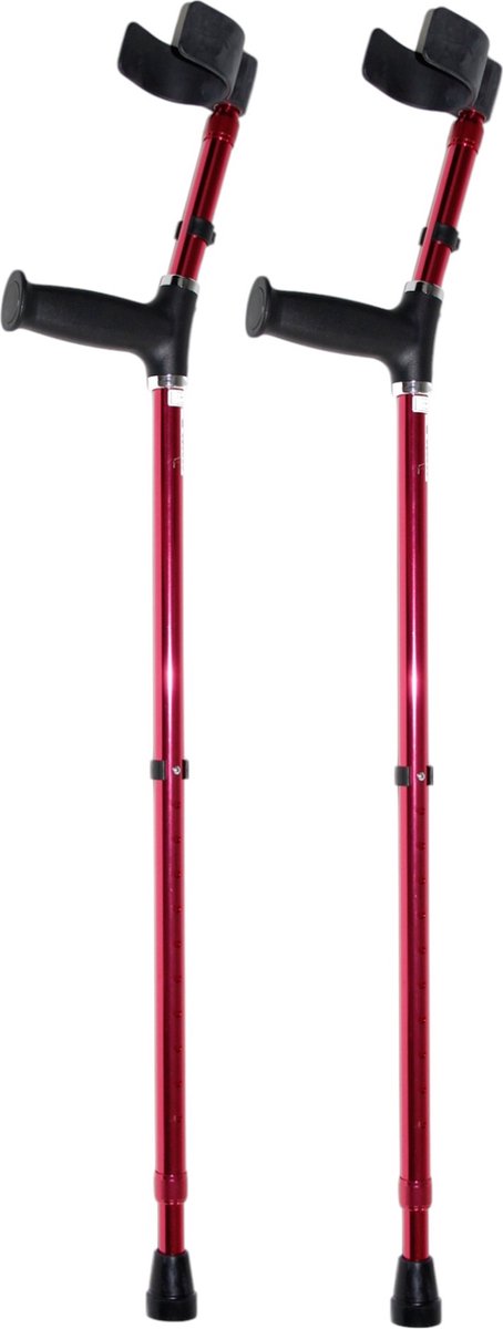 Goedkoopste Premis - Elleboogkrukken - Standaard Handgreep - Verstelbaar - 75-100 cm - Paar - Open Manchet - Rood