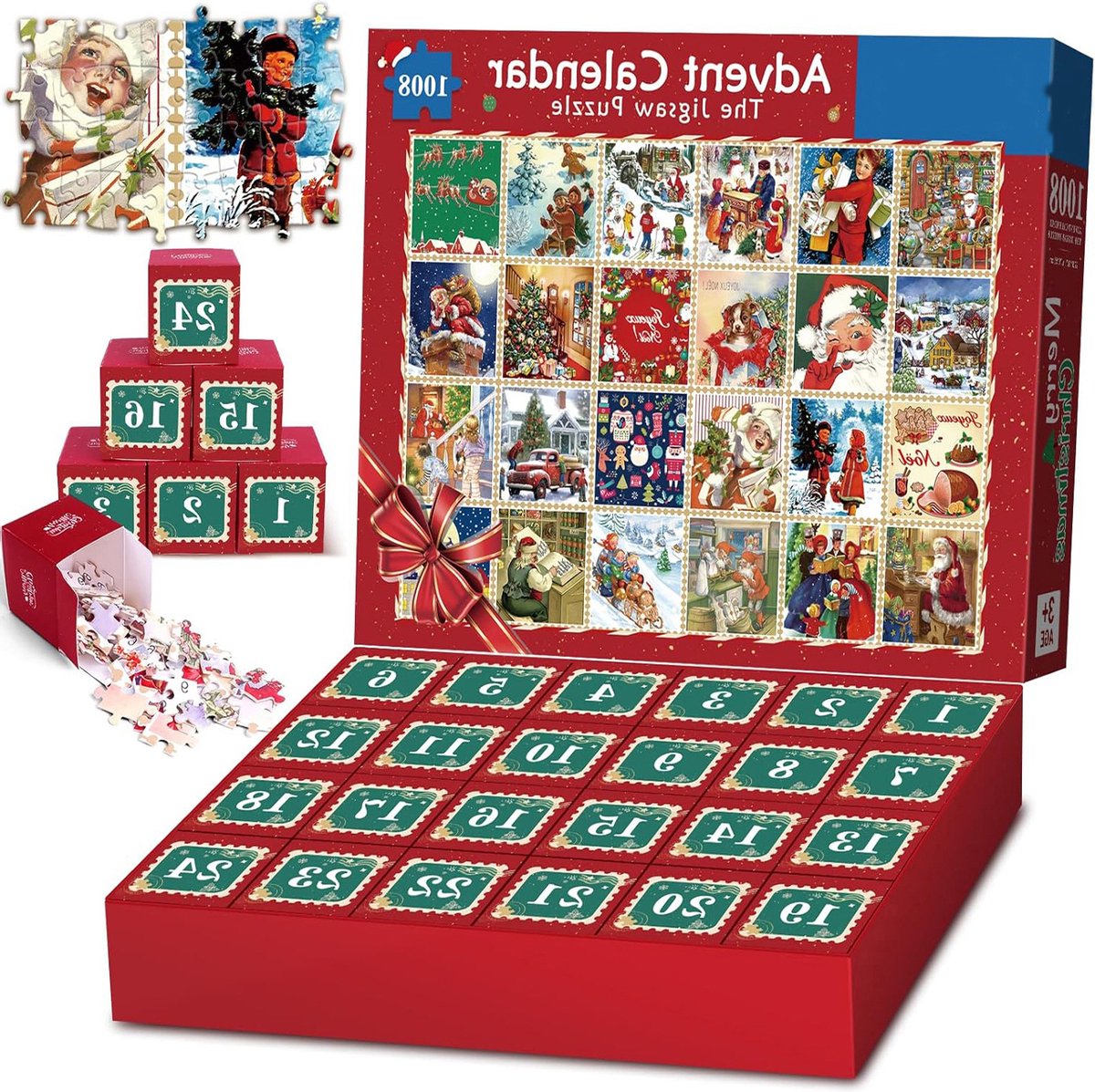 oCreon Adventskalender 2024 Kerst Legpuzzel 1008 Stukjes Aftelkalender voor Volwassenen en Kinderen