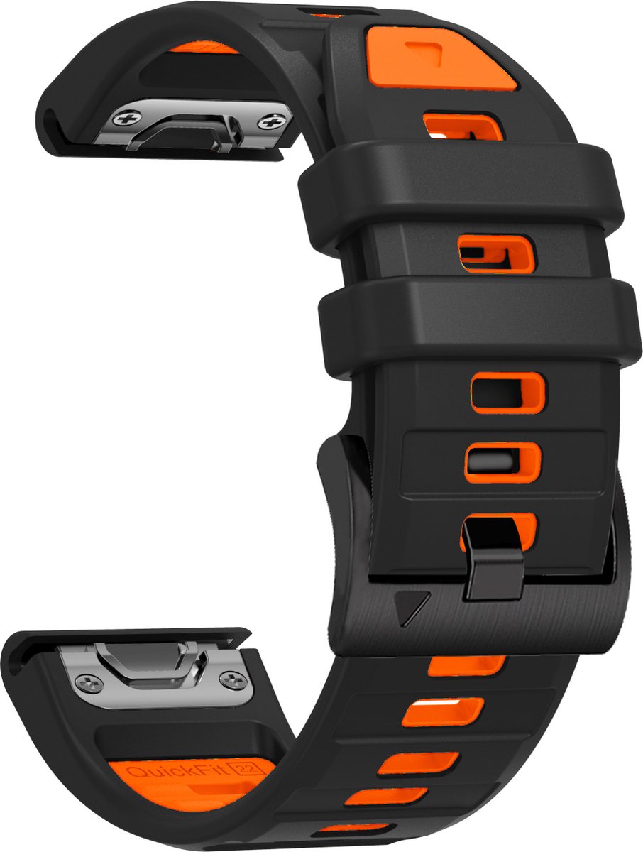 Stravo Tweekleurig Siliconen Bandje voor Garmin Fenix 9/9 Pro 47mm, Fenix 8/8 Pro 47mm, Fenix 7/6 & Fenix E – QuickFit 22mm Sport Bandje voor Epix Pro Gen 2 / Instinct 3 45mm – Zwart/Oranje thumbnail 3