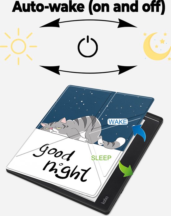 Lunso Geschikt voor Kobo Elipsa 2E hoes (10 inch) - Origami sleepcover - Lazy Cat van Lunso — afbeelding 5