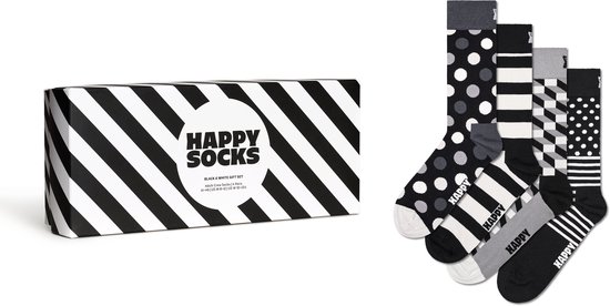 Happy Socks 4paar sokken - Heren & Dames - Maat 41-46 - Klassiek zwart-wit