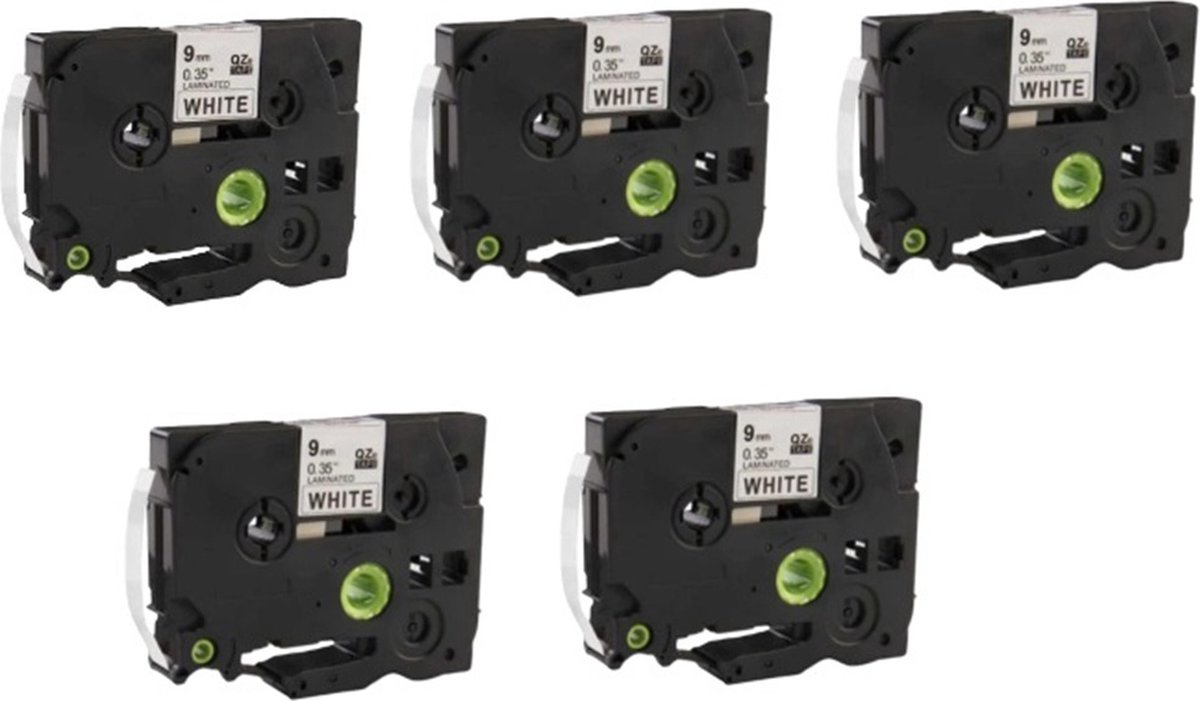 Label Tape Geschikt voor Brother TZe-325 | 9 mm x 8 m | Wit op Zwart - 5 stuks - Geschikt voor: GL-100 PT-1830 PT-7100VP PT-D600VP GL-200 PT-2030 PT-7500VP PT-E100VP GL-H105 PT-2100VP PT-7600 PT-E300VP PT-1000 PT-2420PC PT-9500 PT-E550WVP PT-1010