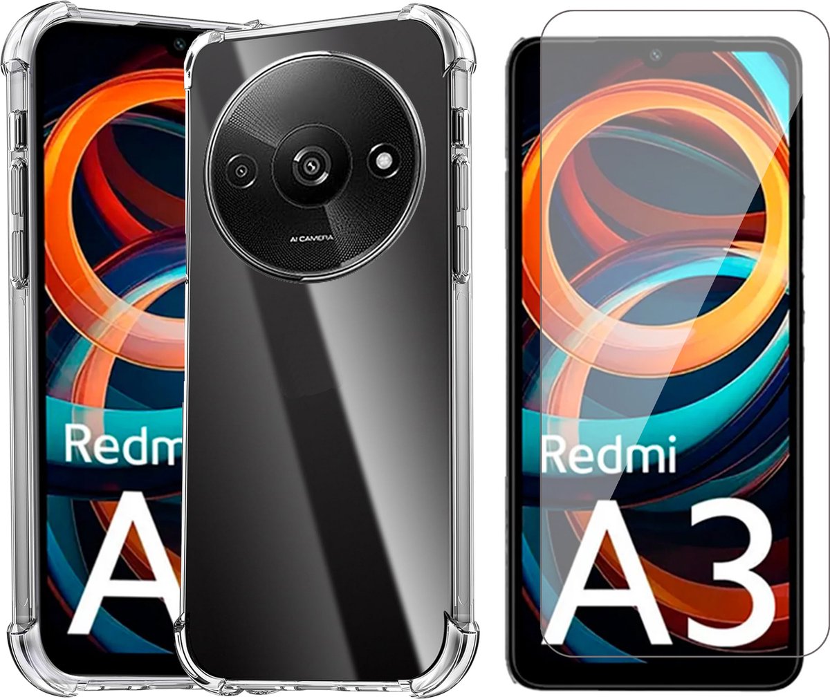 Hoesje geschikt voor Xiaomi Redmi A3 - Screenprotector Glas - Shockproof Transparant