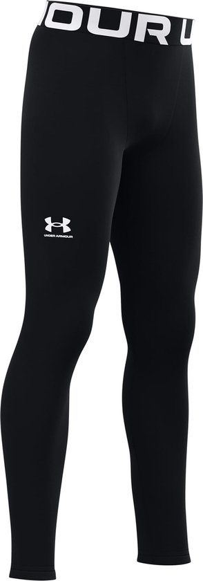 Legging noire avec ceinture blanche 'OUR L' et logo Under Armour sur la jambe.