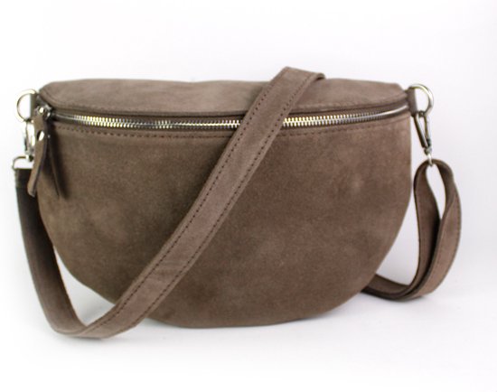 Suède Leren dames heuptas | Bumbag | Made in Italy | Donkertaupe | LARGE | 29cm x 19cm x 8cm