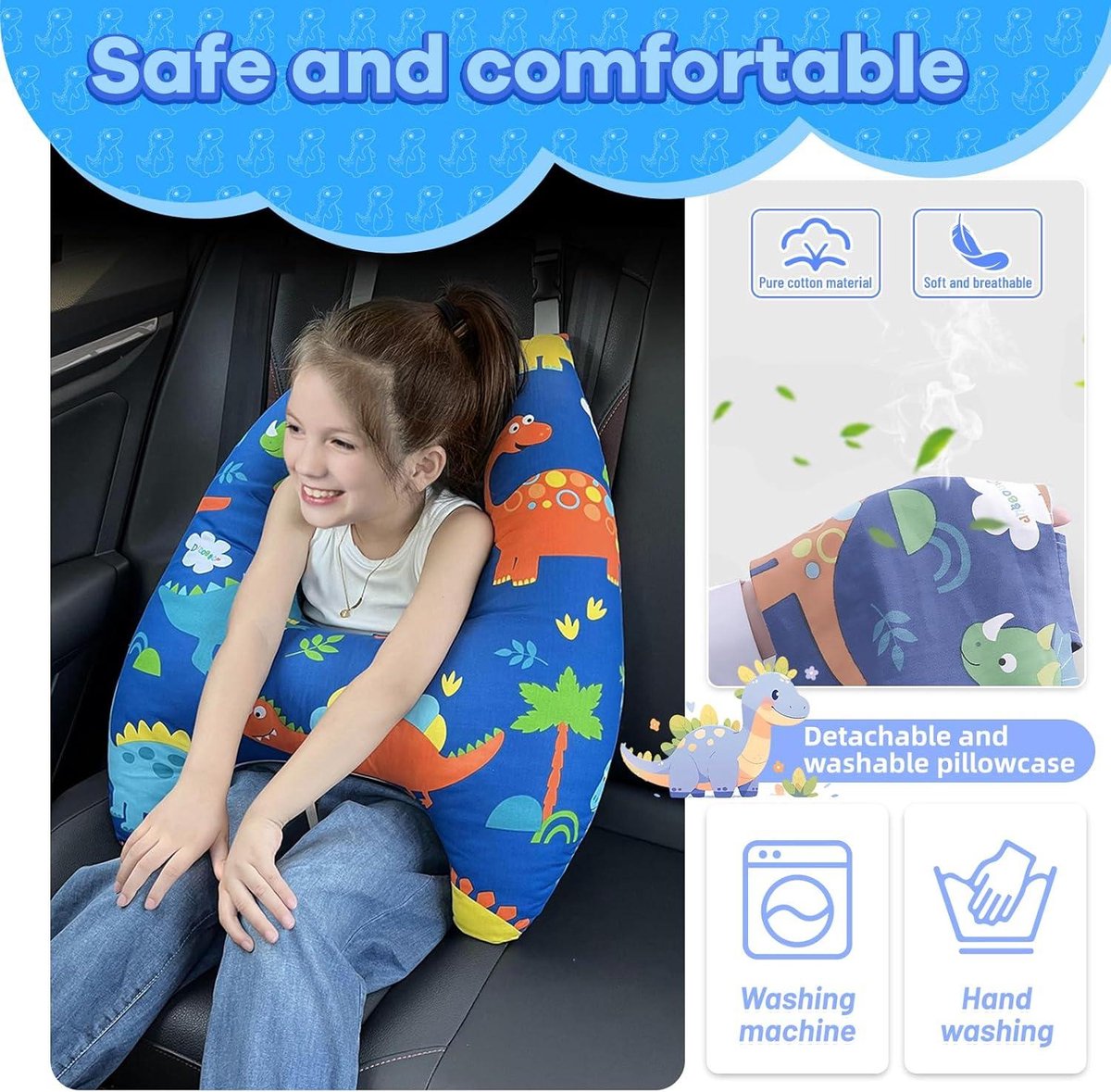 Xikangshun H-Shape Car Pillow Sleeping Head Support, Portable Travel Kids Pillow For Car Seats Long-Distance, Car Sleeping Long Journeys Pillows For The Back Seat Adults And Children (D