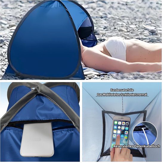 Pop-Up Tent - Baby Speeltent - Windscherm - Draagbaar - Mini Hoofdtent - Hond Kat Camping Tent - Snel Op Te Zetten - Waterdicht - Lichtgewicht - Voor Anti-Uv Winddicht Gezicht Hoofdschaduwbescherming Tent - 80x50x55 Cm - Blauw - 1 Stuk van POP — afbeelding 2