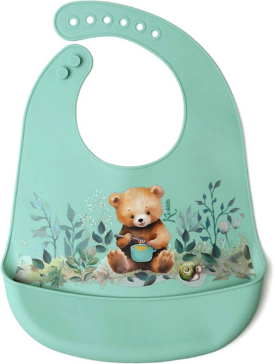 Goedkoopste Slab met opvangbakje - Baby slabbetje siliconen waterproof - Beer