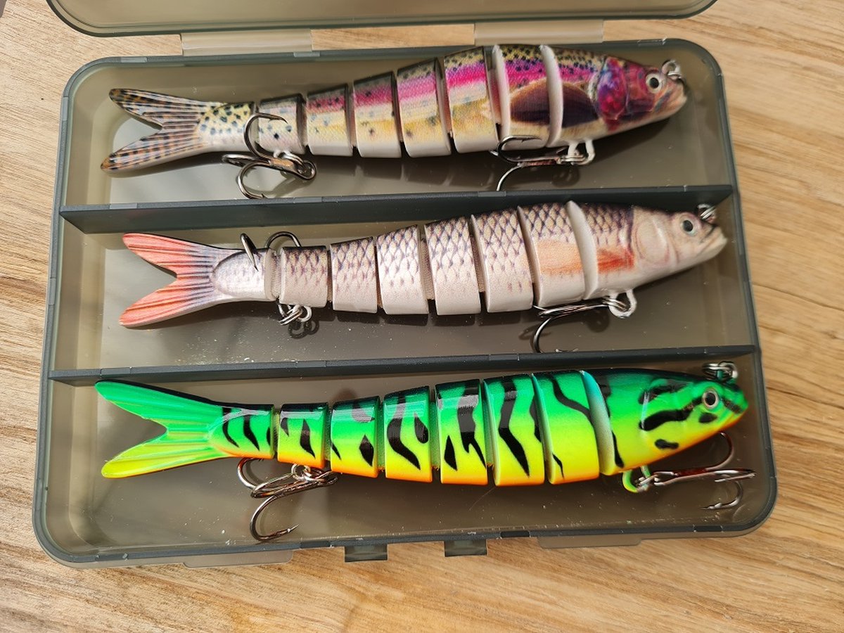 Rospo outdoor - Swimbait 8-delige -visspullen- set van 3 stuks - 14 cm- 28 gram met 2 dreggen.