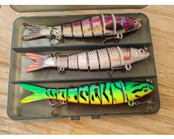 Rospo outdoor - Swimbait 8-delige -visspullen- set van 3 stuks - 14 cm- 28 gram met 2 dreggen.