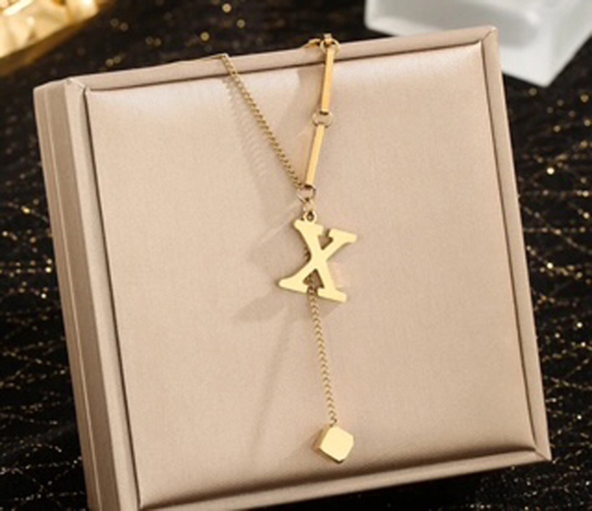 JP Family Jewelry - Luxe Halsketting - Dubbel Verguld RVS, Lengte 40+5 cm - Letter X