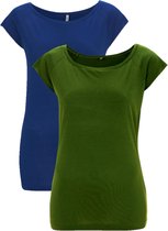 dames shirts bamboe 2-pack mix raglan L Groen-Kobalt blauw