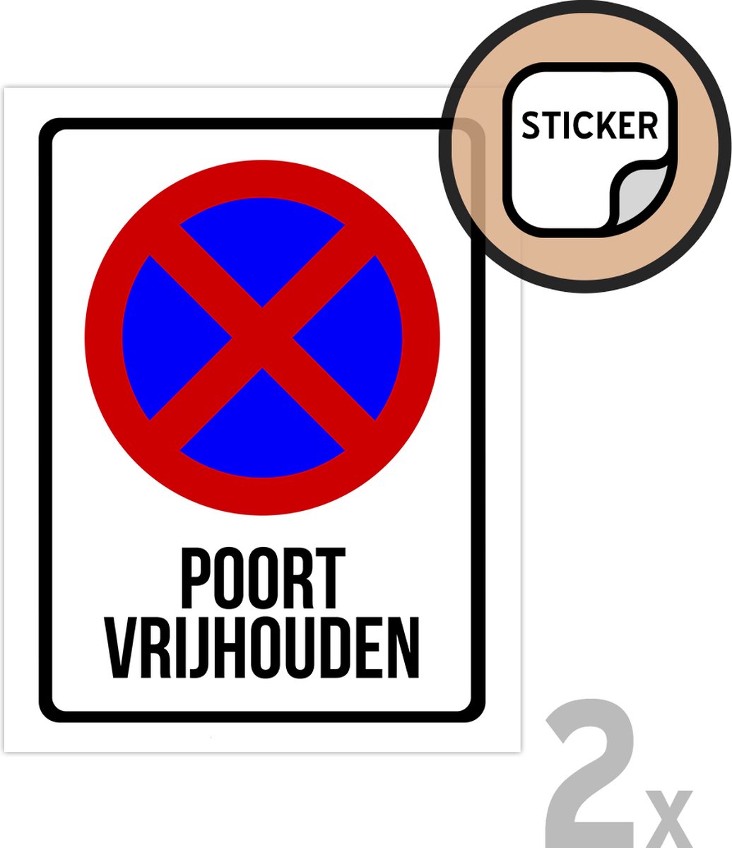 Pictogram/ stickers (2x) | "Poort vrijhouden" | 19 x 25 cm | Wit | Vrijlaten | Parkeerverbod | Sticker | 2 stuks