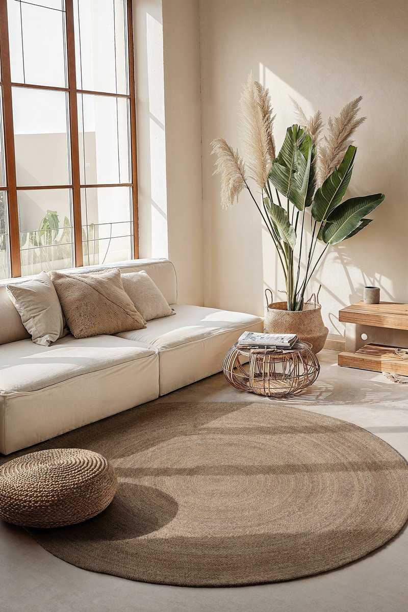 Flycarpets Rond Jute vloerkleed - Braided Rangpur - Grijs / Bruin 100cm rond Ø