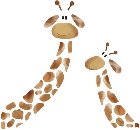 Muursticker Blije Giraffen - 48x45cm - Zelfklevend PVC - Babykamer - Kinderkamer - Wanddecoratie - Sticker Giraffe