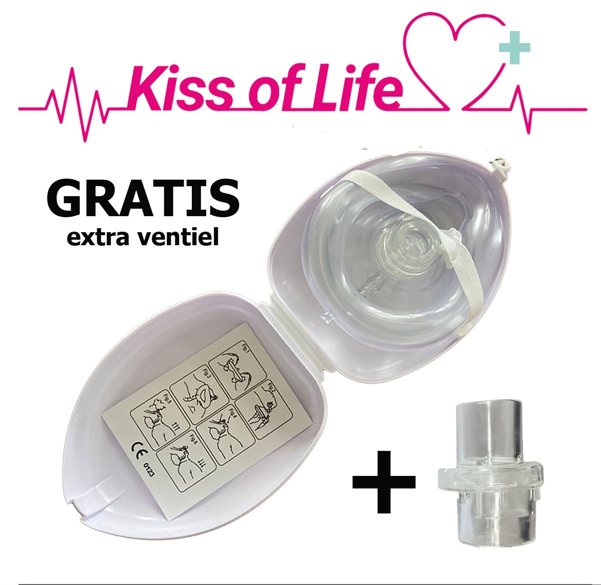 Goedkoopste Beademingsmasker | Kiss of Life | EHBO- BHV Reanimatiemasker | CPR masker | Hardcase | Wit
