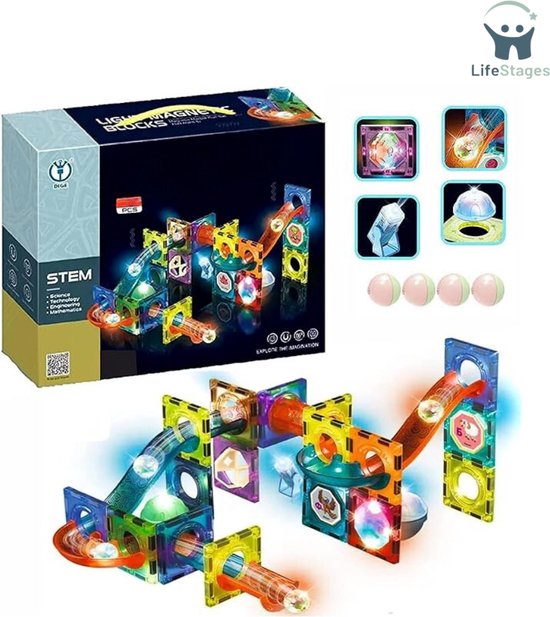 LifeStages - Knikkerbaan Magnetisch - Magnetische Ballenbaan Voor Kinderen Vanaf 3-8 Jaar - Spoor Met Accessoires -