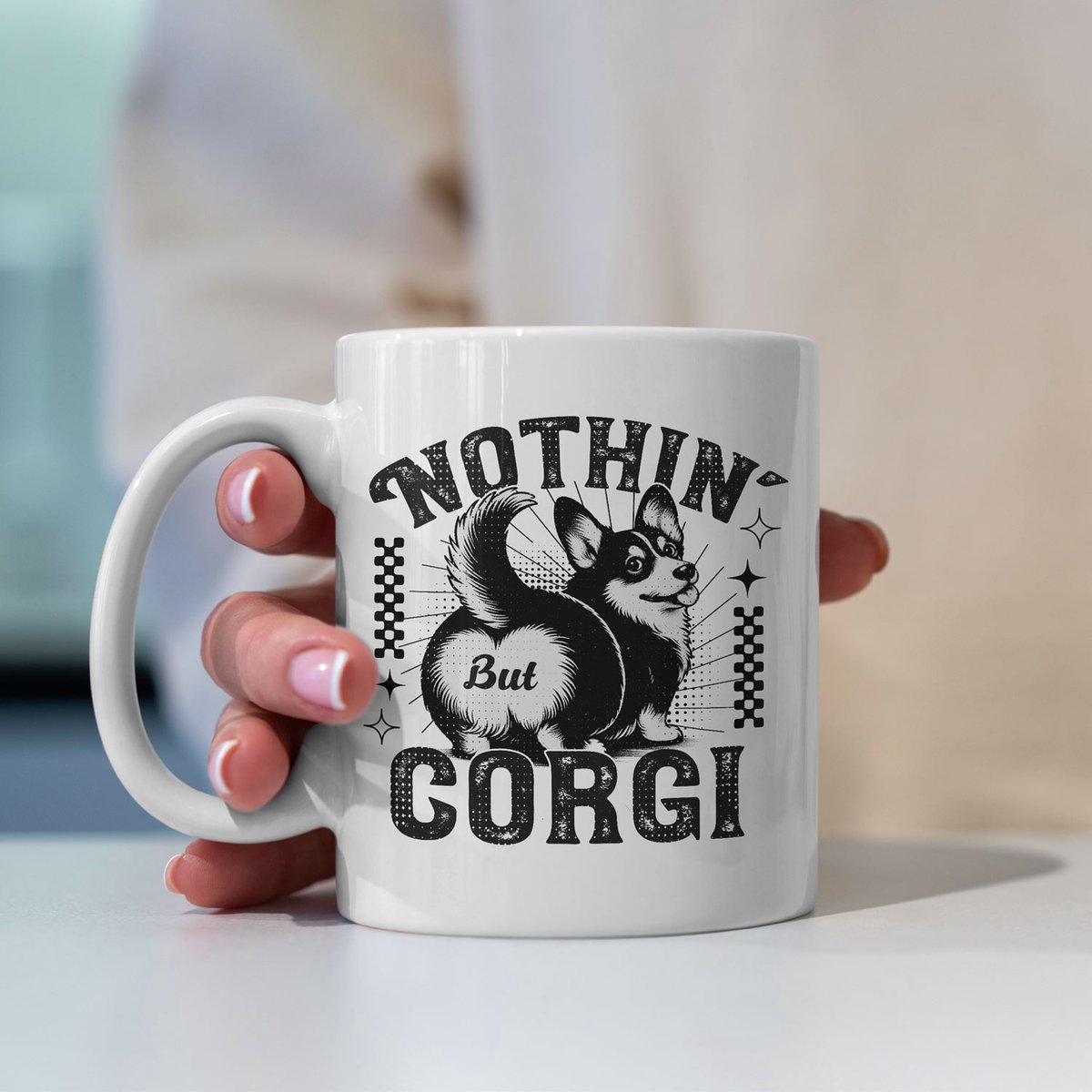 Creasowl® Nothing But Corgi Mok 325 ml – Koffiemok & Theemok met Schattig Corgi Design – Keramische Mok voor Hondenliefhebbers – Vaatwasser- en Magnetronbestendig – Perfect Cadeau