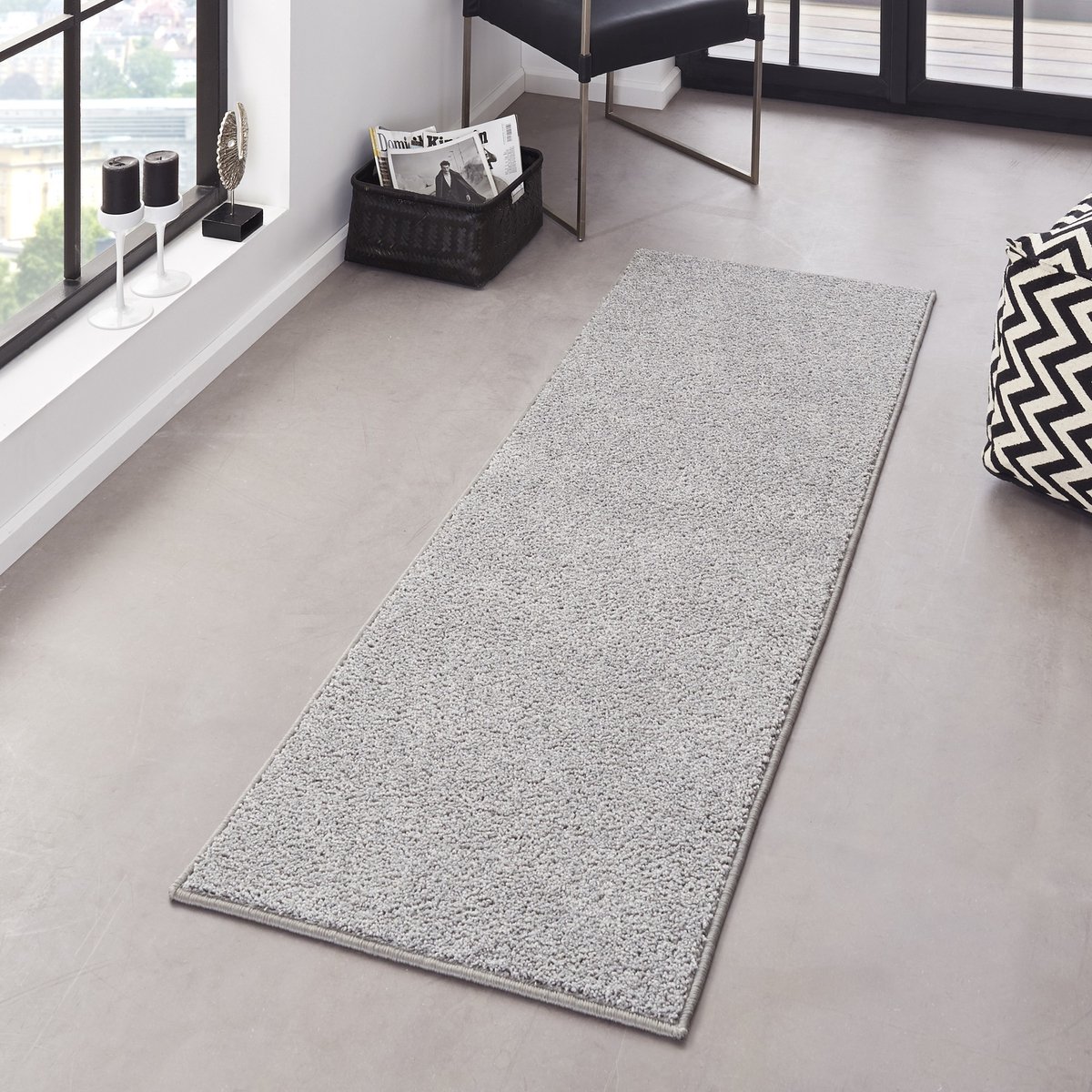 Flycarpets Pure Loper / Vloerkleed Grijs - Laagpolig Tapijtloper - 80x150 cm