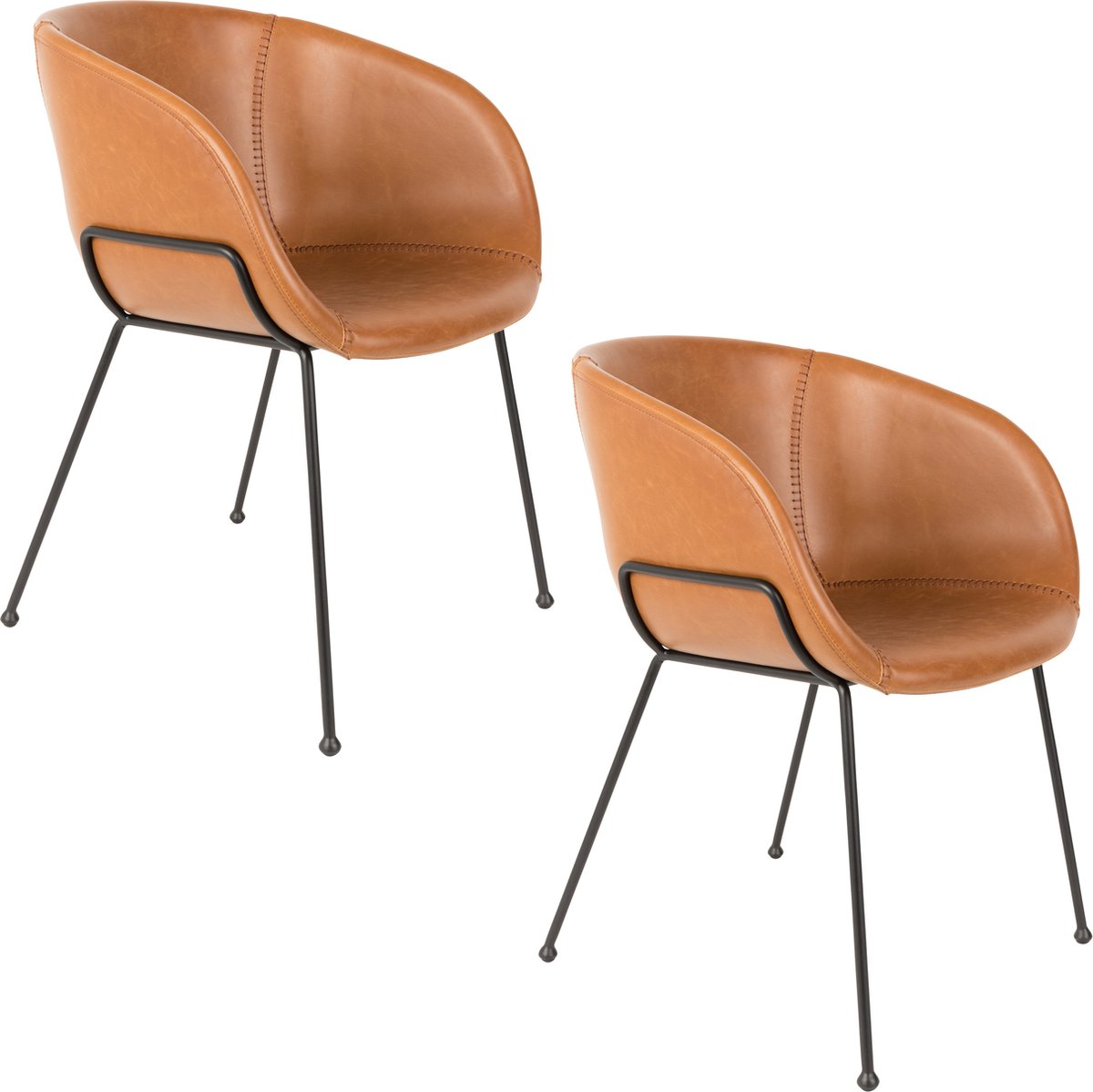 Zuiver Feston Eetkamerstoelen Armleuning Bruin - Set van 2
