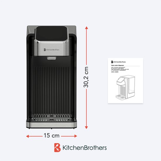 KitchenBrothers Distributeur d'eau chaude - 2,7 L - Écran tactile - Robinet d'eau chaude - Fonction lait - 2600 W - Acier inoxydable/Noir