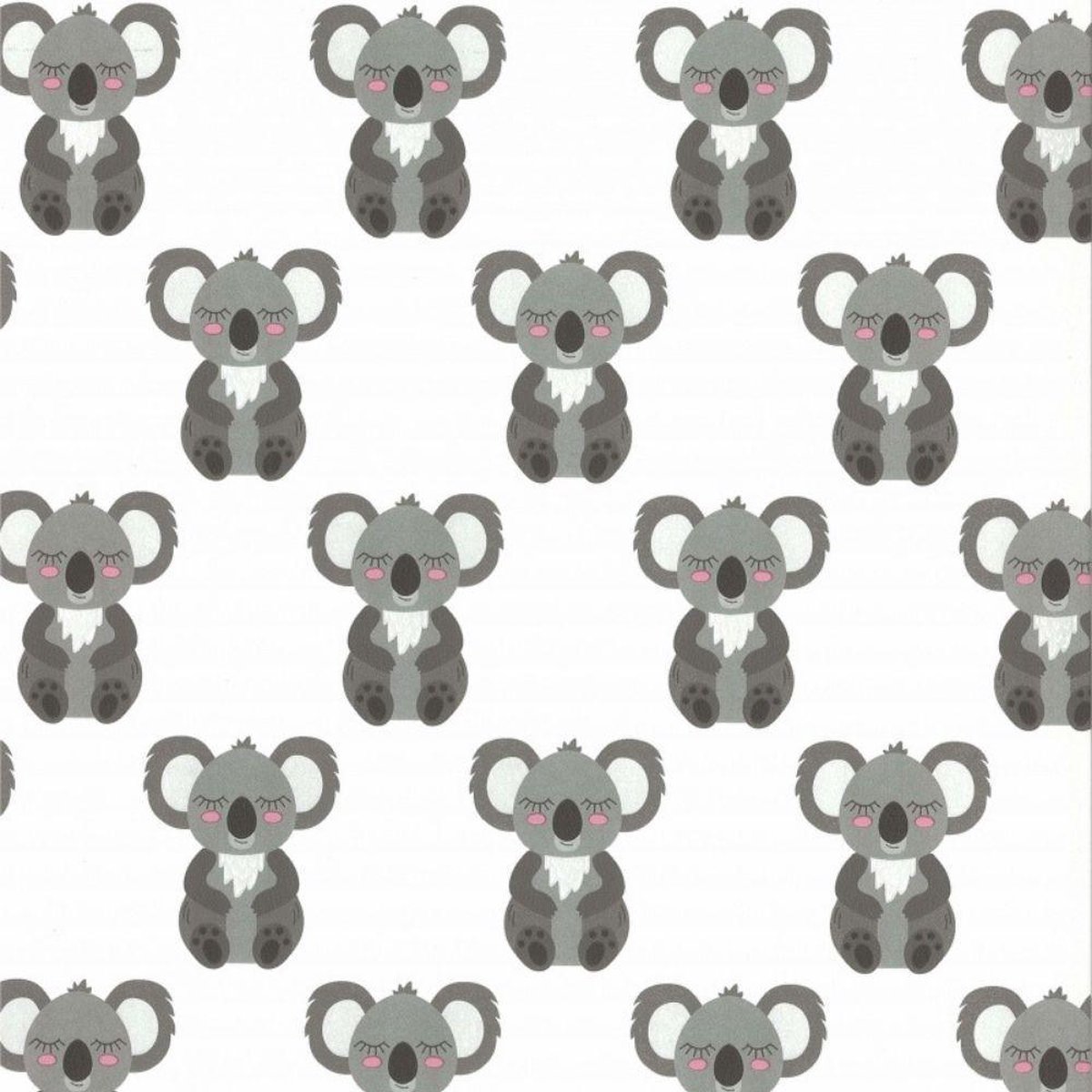 Behang - Koala's - Dieren behang - Kinderkamer - Scandinavisch - Wit grijs roze - 0,53 x 10,05 m - Fabulous World