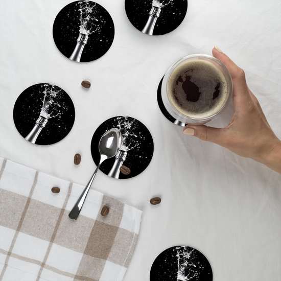 Dessous de verre Champagne - Noir - Éclaboussures - Éclatement - 10x10 cm - 6 morceaux - Sous pour Verres et Tasses