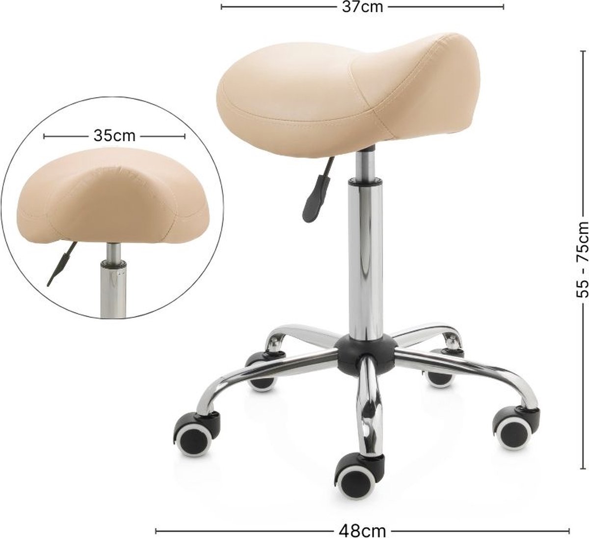 ZenGrowth ergonomische zadelkruk met hoge gasveer beige - Kapperskruk op zachte wielen – Zadelstoel - In hoogte verstelbaar thumbnail 4