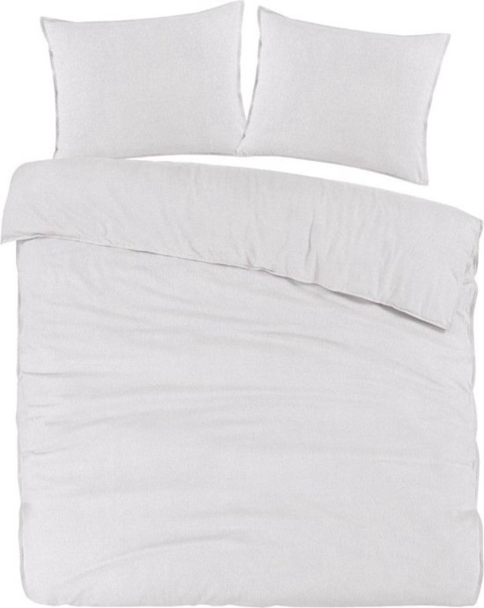 Droomtextiel Dekbedovertrek Flanel Wit - 240x200/220 cm - Super Zacht