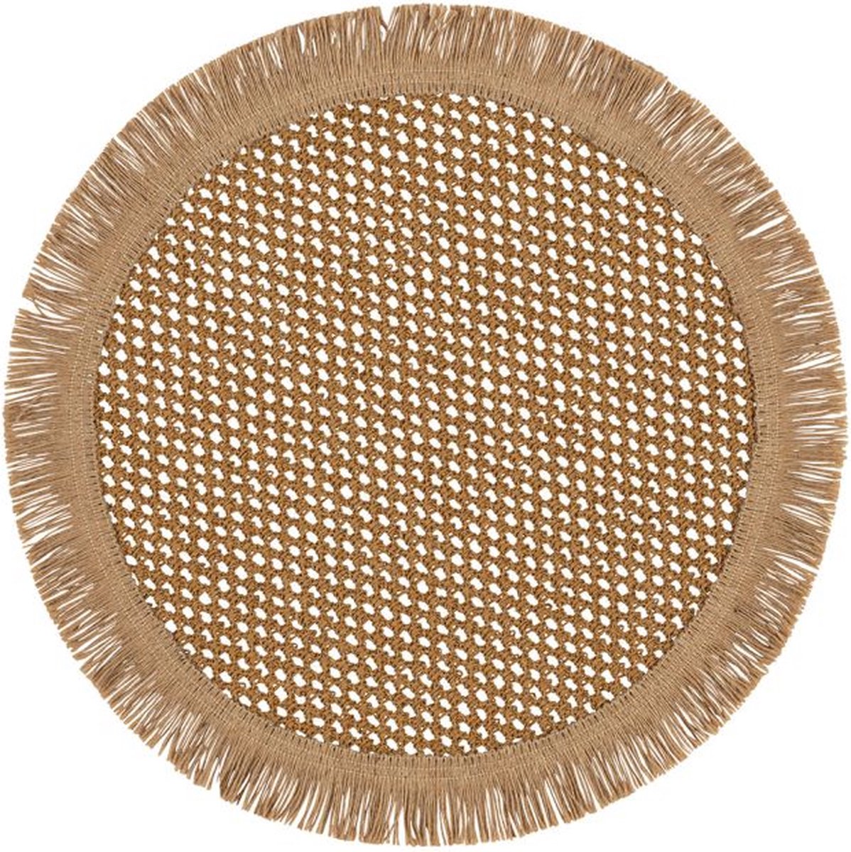 Placemat - ZES stuks - Ronde placemat franje naturel - 38 cm