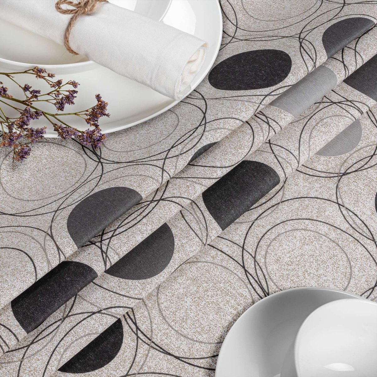 La'Moussawi ® Tafelkleed met Stijlvolle Cirkels in Grijze Tint voor Binnen en Buiten, 100 cm Rond