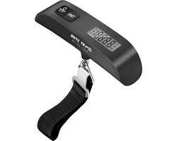 BOTC Digitale kofferweegschaal - Bagageweegschaal tot 50KG met Weeghaak & Thermometer - AEB00105 - Zwart