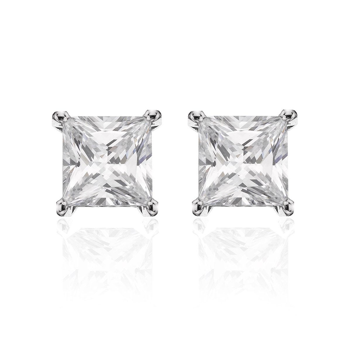 New Bling 9NB-0005 Zilveren oorstekers - zirkonia vierkant 8 mm - zilverkleurig