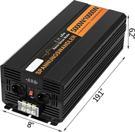12V naar 230V Zuivere Sinus Spanningsomvormer - 1000W - Goud