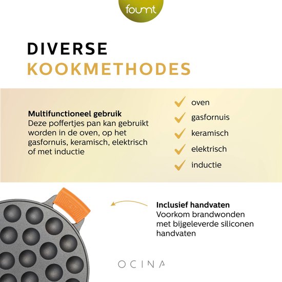 Ocina Poffertjespan Set 19 Poffertjes - Poffertjesmaker Inductie - Poffertjesplaat - Incl. Doseerfles - 6 Vorkjes en Hitte Bestendige Wanten - Gietijzeren Pan - Gratis receptenboek