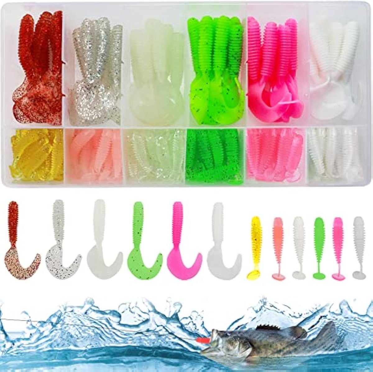 Boxed 72 stuks rubberen visset voor vissen - kunstaas baars forel snoekbaars snoek - gemengde kleur - hengelsportbenodigdheden - visaccessoires