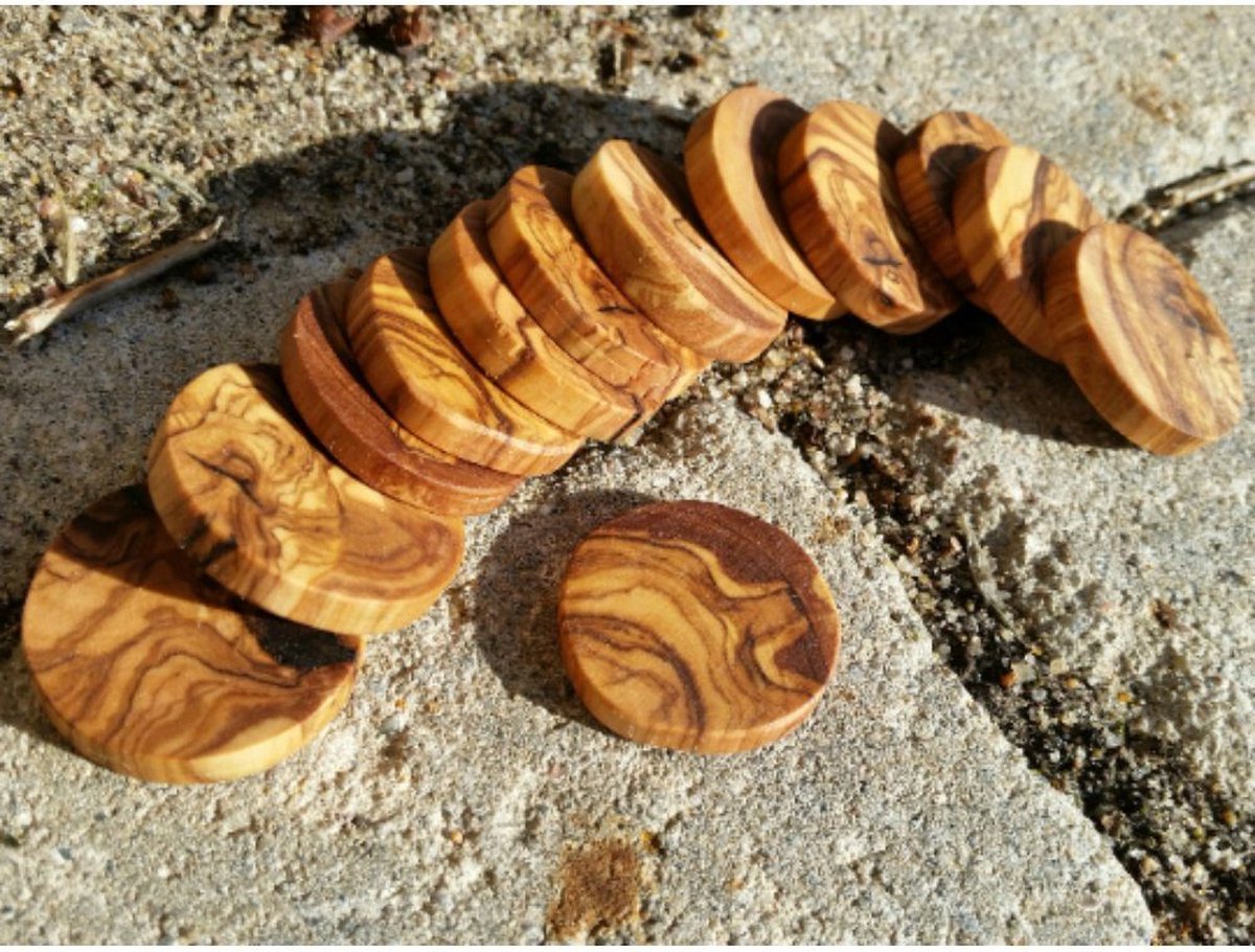 D.O.M. Houten Schijven van Olijfhout – Set van 10 Stuks (Ø 3 cm 0.5 cm dik) – DIY & Creatieve projecten