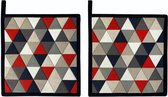 Rotterdams Handwerk - pannenlappen - 2 stuks - geometrisch patroon - hittebestendig - rood - onderzetters