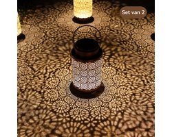 Lardic Solar Tuinlamp 2 stuks – Solar Tuinverlichting op zonne energie - Brons kleurig metaal – Tafellamp - Buitenlamp – Led buitenverlichting met sensor - Tuinfontein - Tuinfakkel / Tuinsteker / Tuinlantaarn - Sfeerverlichting - Voor buiten
