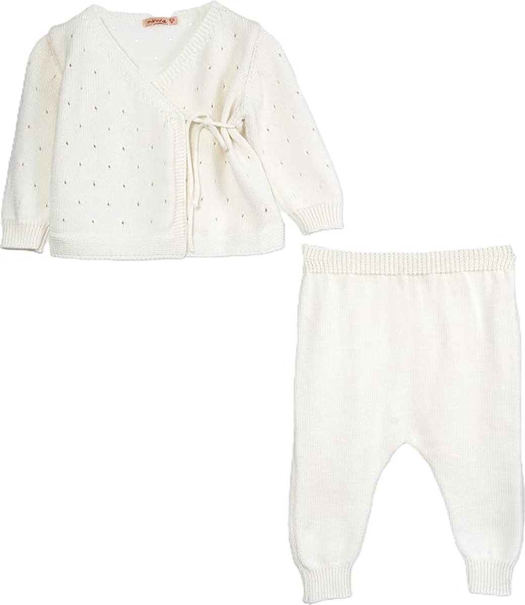 Minora Newborn Baby Kleding Set - Jongens en Meisjes - 2 Delig pakje - Winterbroek en trui-1/3 Maanden- Kraamcadeau - Babyshower-Newborn overalls winter- Wit- Sinterklaas