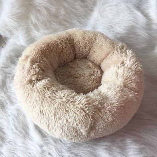 ITAGALA Donut Hondenmand - Kattenmand - Zacht en Luxe Hondenkussen - Wasbaar - Fluffy - Hondenmanden - 60cm - Beige