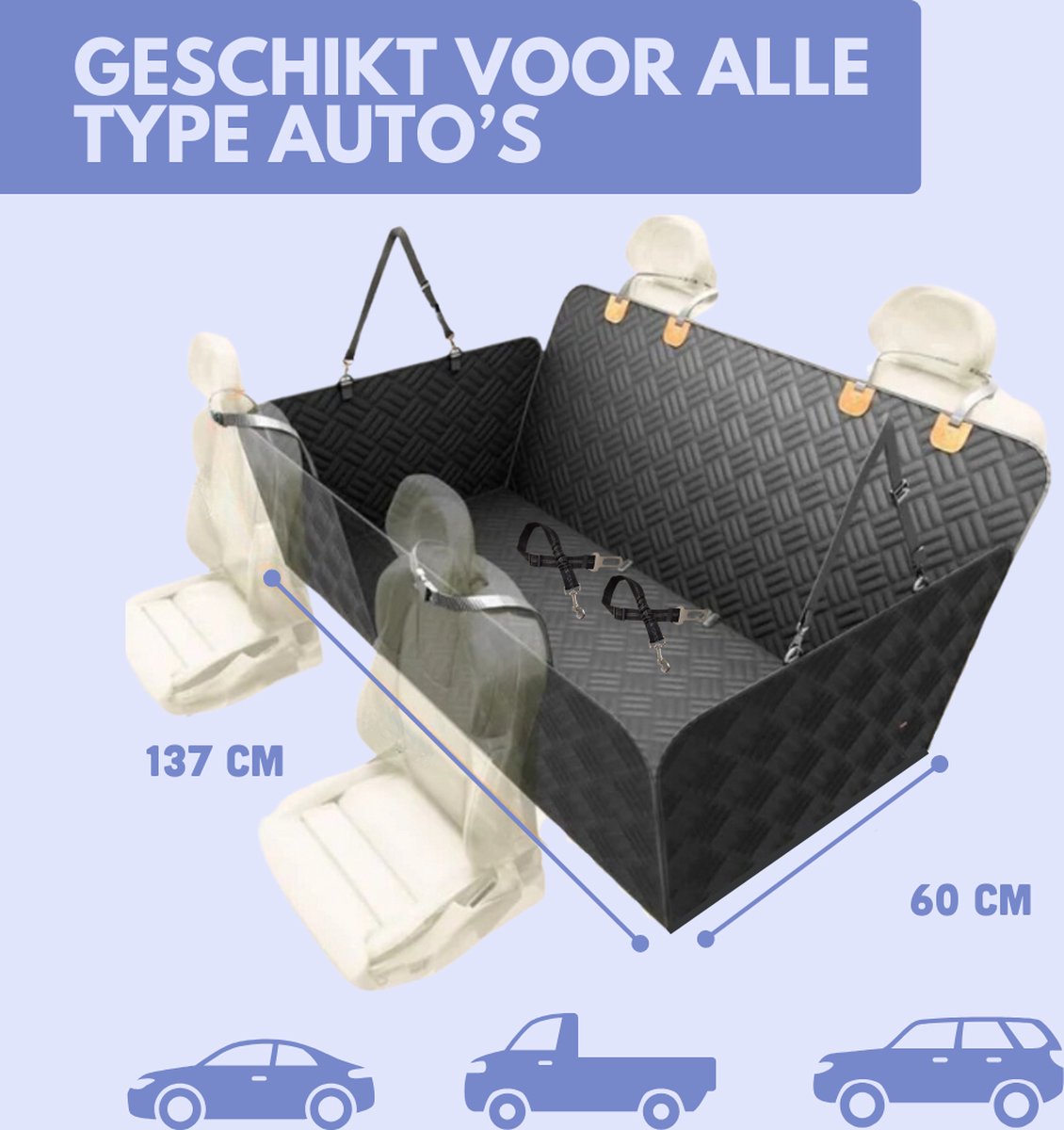 Hondendeken voor de achterbank, 100% waterdicht, met pvc-venster en