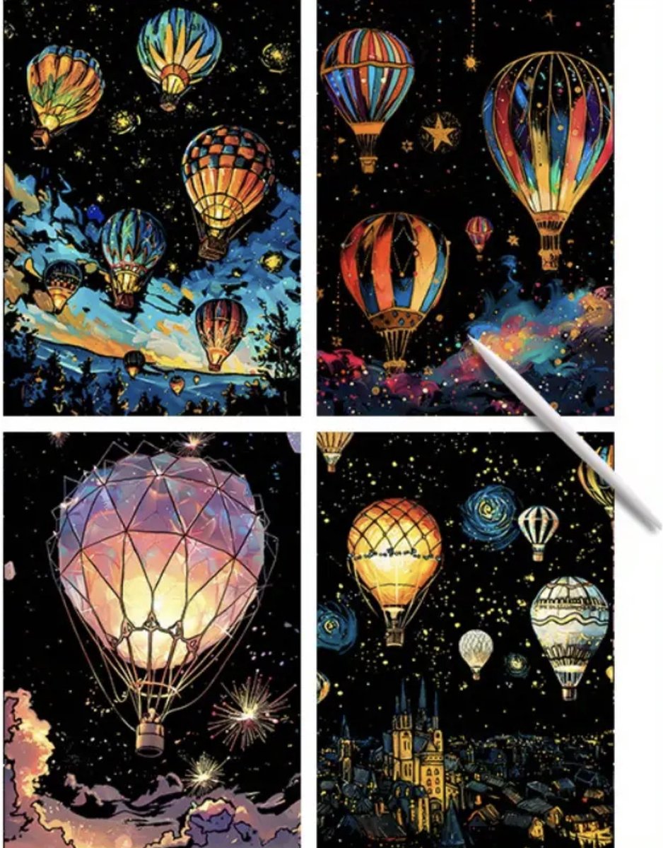 Glow in the Dark Scratch Art 4x A4 Deluxe Set | Incl. 7 Tools | Kinderen en Volwassenen | Magic Kras Tekeningen Kraskaarten Krasfolie Kraskaart | Knutselen Tekenen | Painting Schilderen op Nummer Diamond Painting | Knutselpakket Tekenpakket — afbeelding 2