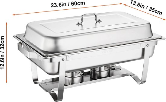 Trendique - Warmhoud bakken - Set van 2 - Food warmer - Buffetschalen - Voedsel warm houden - 2 grote bakken en 4 kleine bakken - 60x35x32 cm - Capaciteit elk 7,5 L - Roestvrij staal — afbeelding 4