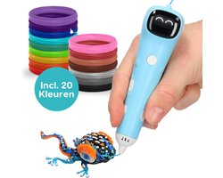 3D Pen Starterspakket Met 20 Kleuren 100m vulling - voor Kinderen - Velige Lage Temperatuur - Creativio - Draadloos - Blauw