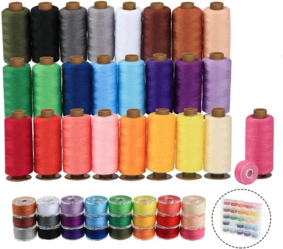 25-delig assortiment naaigaren, 400 yard naaigarenset, 25 kleuren naaimachinegaren per garenrol en 25 spoelen voor overlock-naaimachines