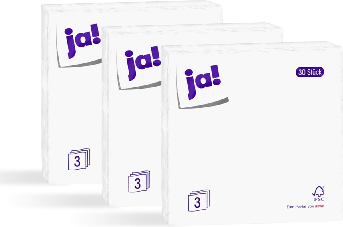 Ja! | 90 stuks papieren servetten | WIT | 3 laags | 33 x 33 cm | bbq | picknick | feest