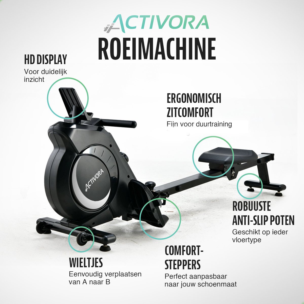 Afbeelding 2 van Activora Roeitrainer - Inclusief App - 16 weerstandsniveaus - Magnetisch weerstandsysteem - Roeitrainers - Roeimachine - Roeiapparaat - Hometrainer - Stilte systeem