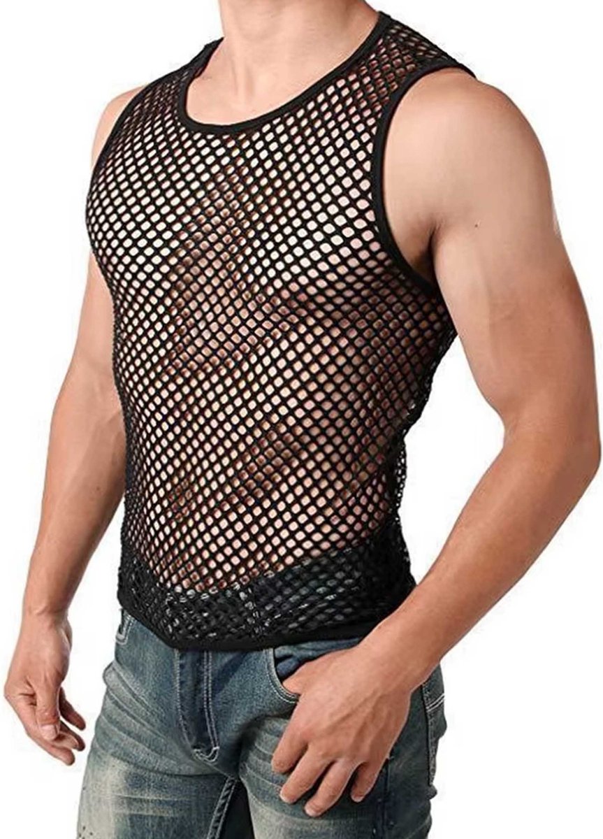AIEOE Nethemd voor heren, transparant, spieren, tanktop, hoodie, net