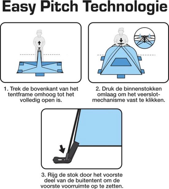 Gemakkelijk Opzetbare Premium Tent - Verduisterende Kampeertent - Waterdichte Familietent tot 4-5 Personen, Uitklapbare Tent voor Wandelen, Tuin, Festivals & Buiten - Blauw van Forceatt — afbeelding 2